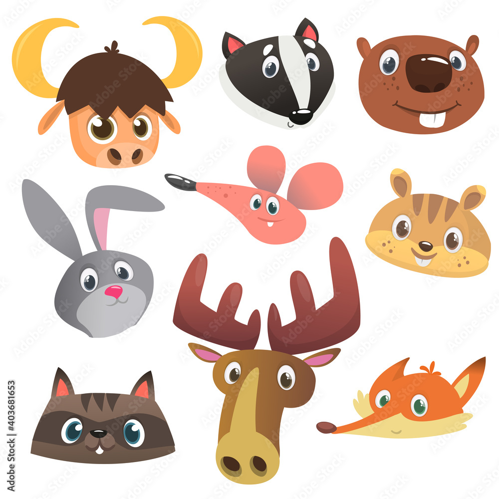 Fototapeta premium Cartoon forest animal characters set. Vector illustration