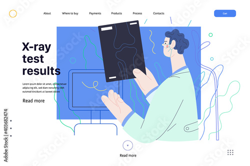 Medical tests web page template - x-ray test - modern flat vector concept digital illustration of x-ray image - a doctor looking at the radiograph , in the medical office or laboratory