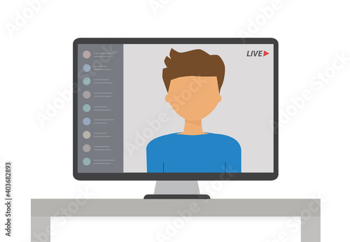 Young male holding a live streaming online event