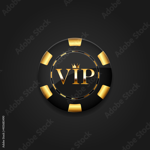 Casino chip with gold vip sign and crown.