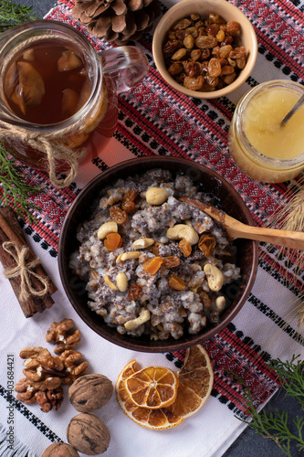 Kutya is a ceremonial grain dish with poppy seeds, dried fruits and sweet gravy, traditionally served by Orthodox Christians in Ukraine, Belarus and Russia during Christmas.