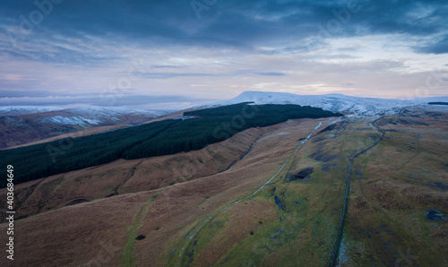 Snow covered Cefn Cul and Fan Gyhirych in the Brecon Beacons National Park in South Wales, UK 