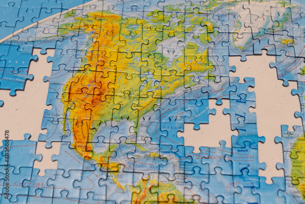 Puzzle of map of the North America.