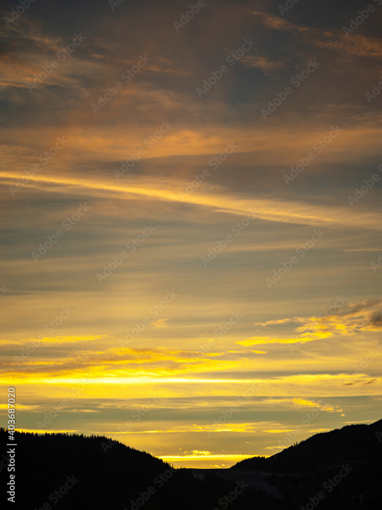 Fototapeta premium Sunset panorama in the Ukrainian carpathians
