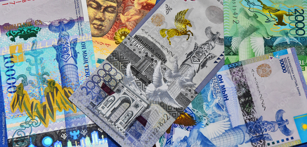 some tenge banknotes from the country of kazakhstan some tenge banknotes from the country of kazakhstan
