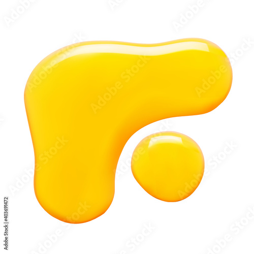 Cosmetic oil on white. Yellow drops close up.