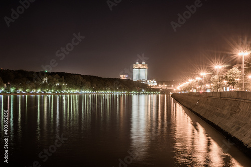 Night view of the Frunzenskaya embankment of the city of Moscow