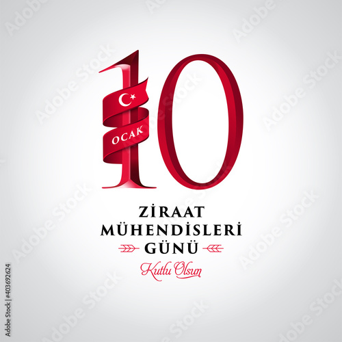 Translation: 10 January Agricultural Engineers day. (Turkish: 10 Ocak Ziraat Mühendisleri Günü) Vector illustration.