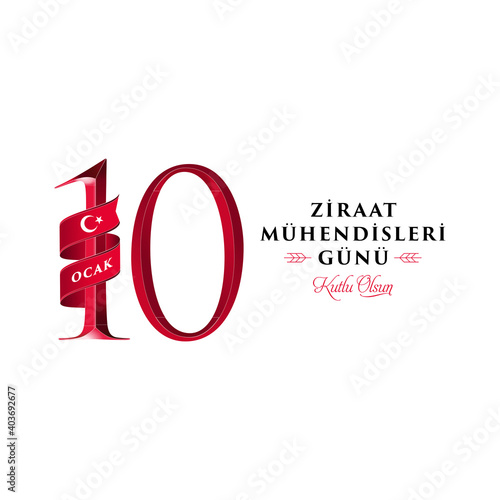 Translation: 10 January Agricultural Engineers day. (Turkish: 10 Ocak Ziraat Mühendisleri Günü) Vector illustration.