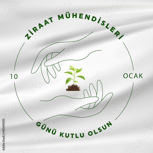 Translation: 10 January Agricultural Engineers day. (Turkish: 10 Ocak Ziraat Mühendisleri Günü) Vector illustration.