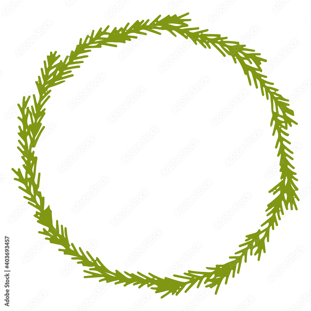 Christmas green wreath of fir branches. Hand drawn vector illustration. New Year Christmas. The isolated object on a white background