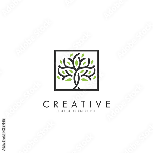 Creative Tree Travel Explore Logo Design Template Flat Style Vector