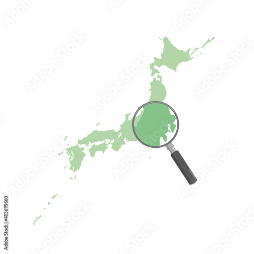 日本地図　虫眼鏡　検索　調べる　拡大