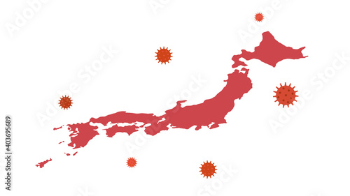 日本地図　ウイルス感染拡大　イメージ