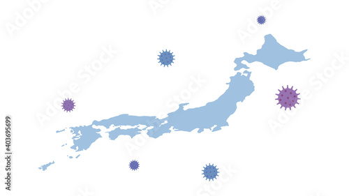日本地図　ウイルス感染拡大　イメージ