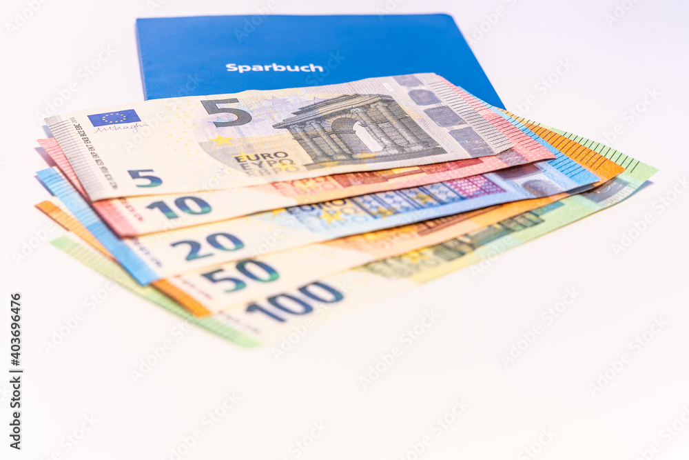 Sparbuch mit Geldscheinen Euro Sparbuch mit Geldscheinen Euro