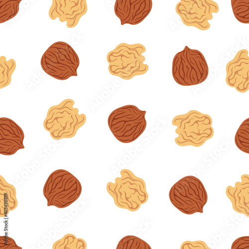 seamless walnut pattern isolated on white background