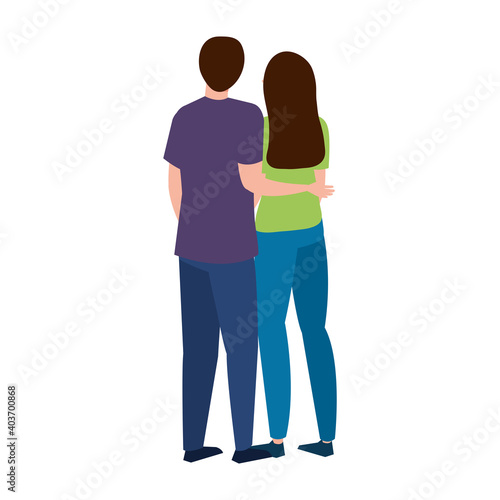 young lovers couple hugging romantic pose characters vector illustration design