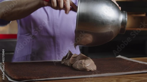 Person pouring cake mixture