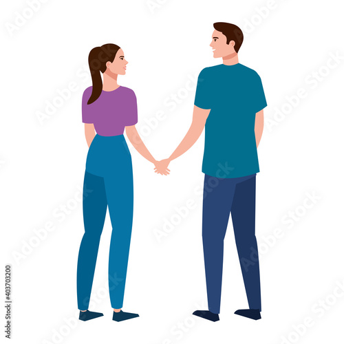 young lovers couple holding hands characters vector illustration design