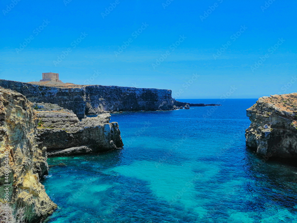 Clear water in Malta island Comino, Comino blue lagoon
