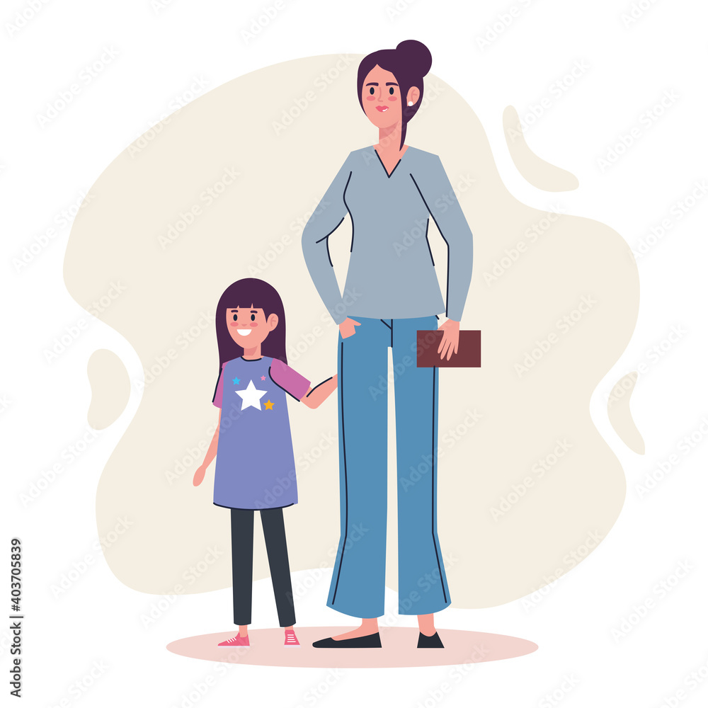 mother with daughter avatars characters vector illustration design