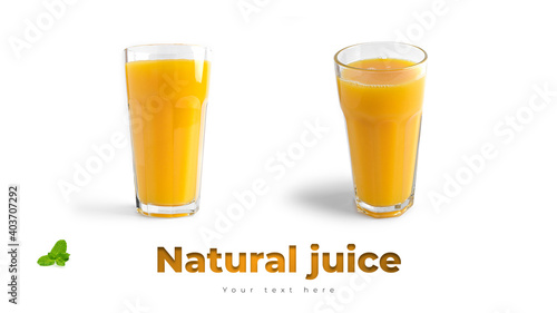 Orange juice in bottle on a white background.
