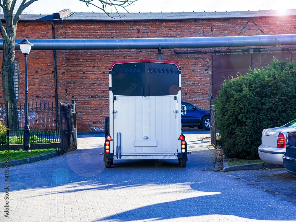 Horse vehicle . Carriage for horses . Auto trailer