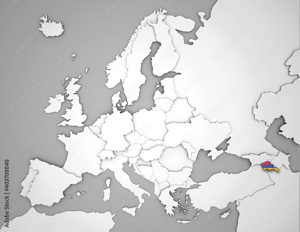 3D Europakarte auf der Armenien hervorgehoben wird 3D Europakarte auf der Armenien hervorgehoben wird