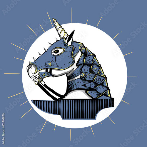 Black smith unicorn illlustration engraving style