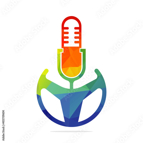 Podcast drive vector template design. Steering wheel and podcast vector icon.