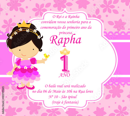 girl birthday invitation pink princess qaniversário rosa princesa menina