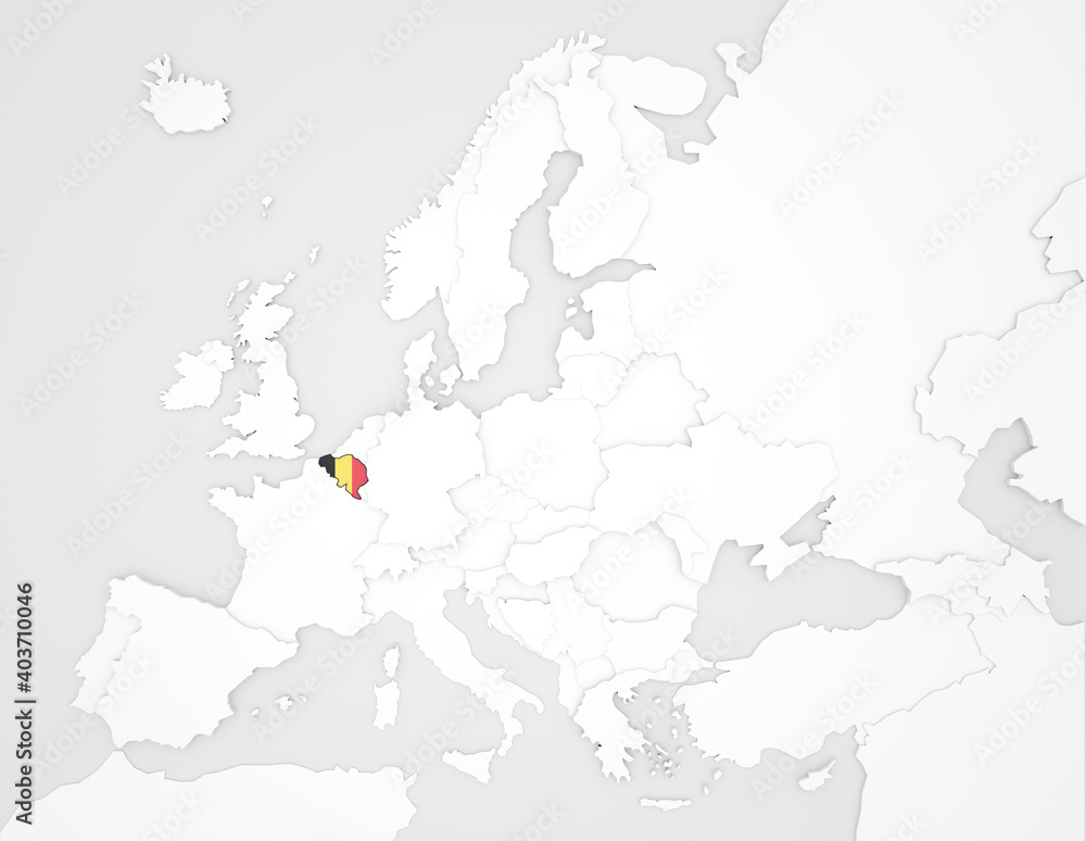 Fototapeta premium 3D Europakarte auf der Belgien hervorgehoben wird 