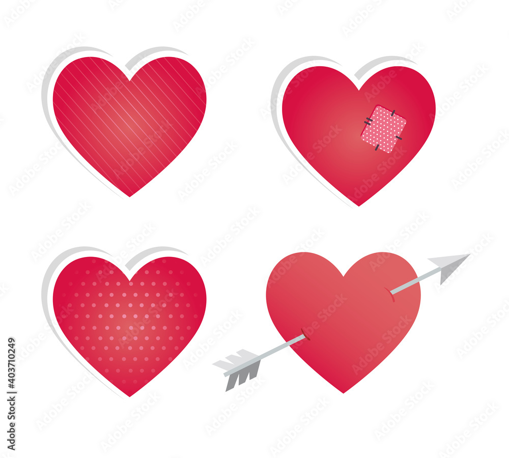 bundle of valentines day hearts and arrow vector illustration design