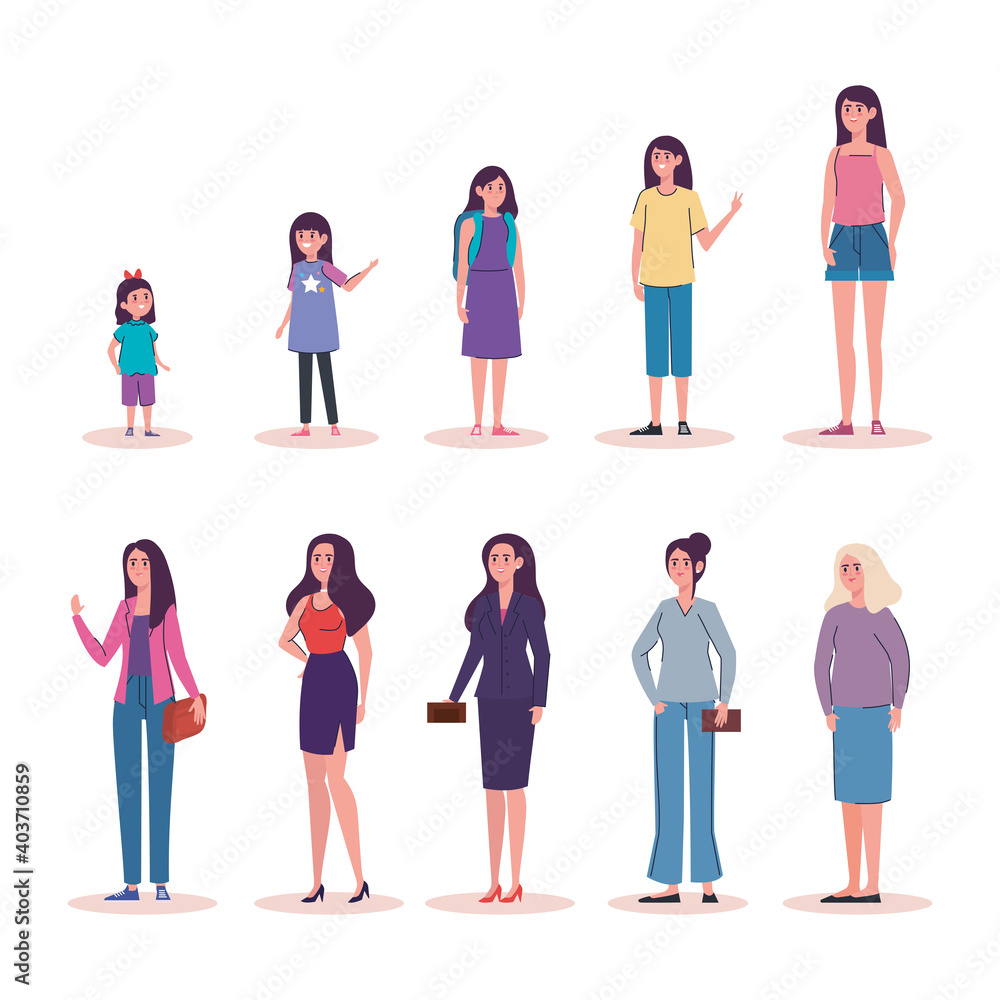 Fototapeta premium group of female persons of differents age characters vector illustration design