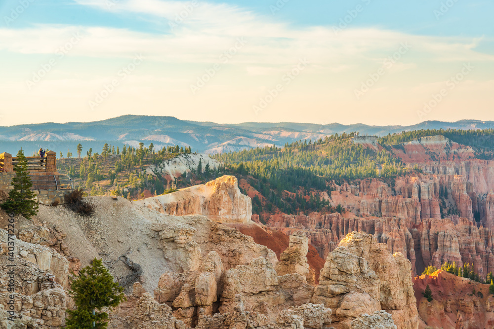 Red rocks and pine tree forest. Rainbow Point, Bryce Canyon National Park, Utah