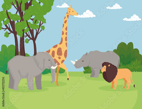group of animals wild in the savannah scene vector illustration design © Gstudio