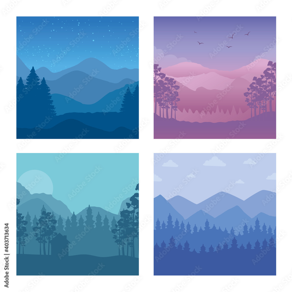 four abstract landscapes scenes backgrounds vector illustration design four abstract landscapes scenes backgrounds vector illustration design