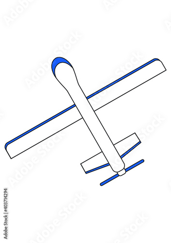 flying army drone blue in white vector illustrator