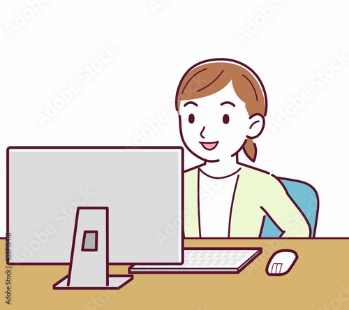 Young woman in a cardigan_Desktop PC