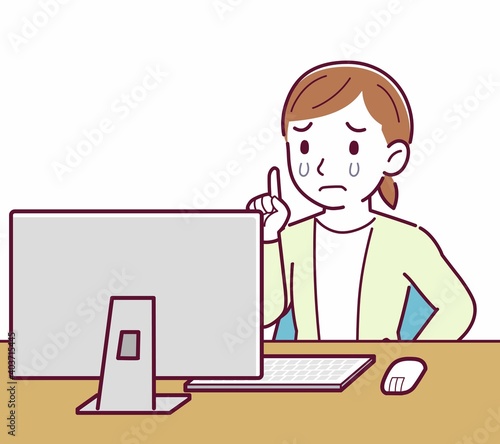 Young woman in a cardigan_Desktop PC