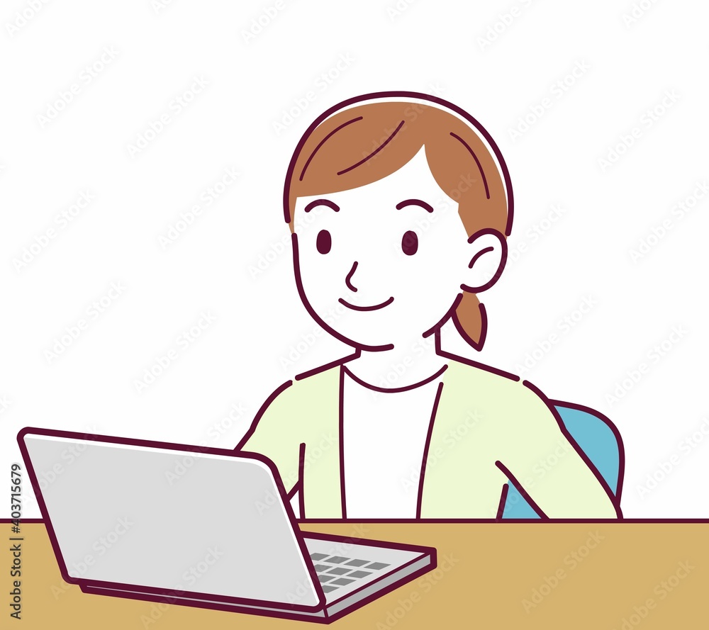 Young woman in a cardigan_laptop