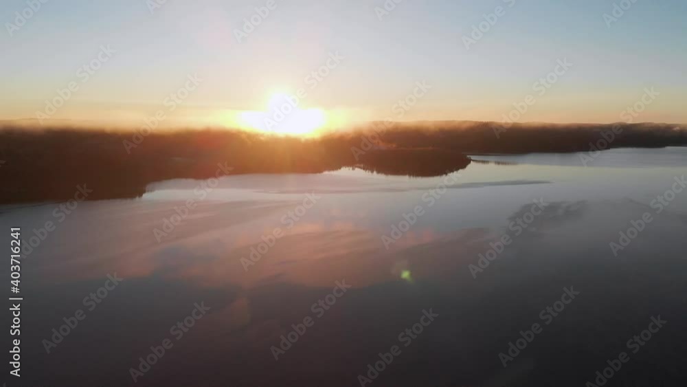 Breathtaking Vibrant Sunset in Nordic Country Landscape in Sweden - Aerial Breathtaking Vibrant Sunset in Nordic Country Landscape in Sweden - Aerial