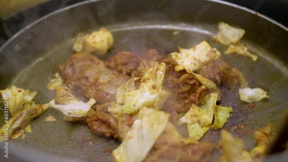 Korean BBQ food cooking, grilling meat and vegetable Korean BBQ food cooking, grilling meat and vegetable