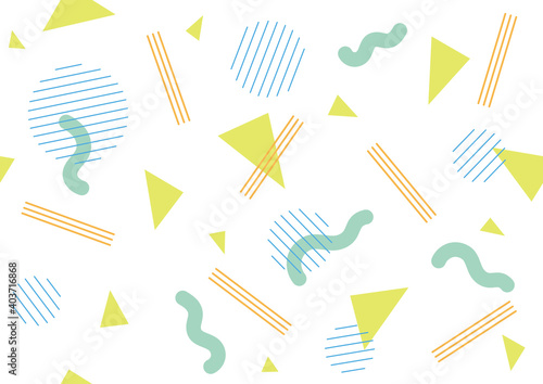 三角、丸、線の幾何学模様のシームレスパターン