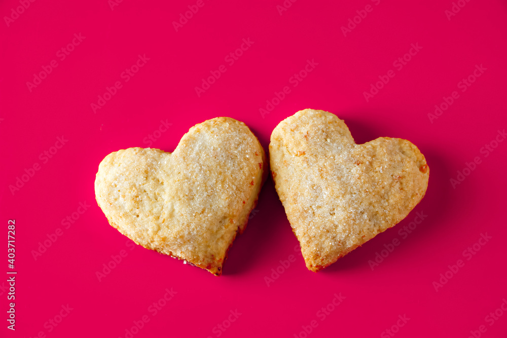 Heart shaped cookies for valentines day on pink background Heart shaped cookies for valentines day on pink background