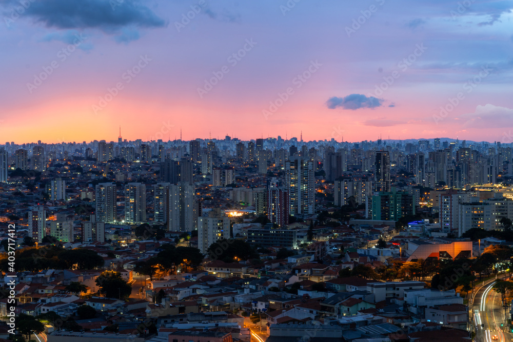 São Paulo with sunset and pink sky and night, metropolis, South America, Brazil São Paulo with sunset and pink sky and night, metropolis, South America, Brazil