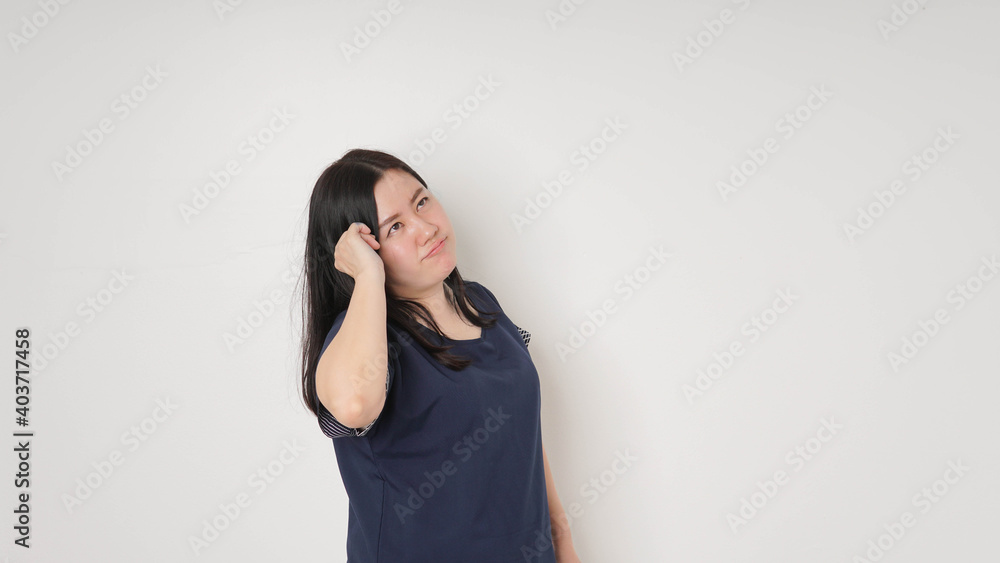 attractive asian woman thinking isolated on white background attractive asian woman thinking isolated on white background