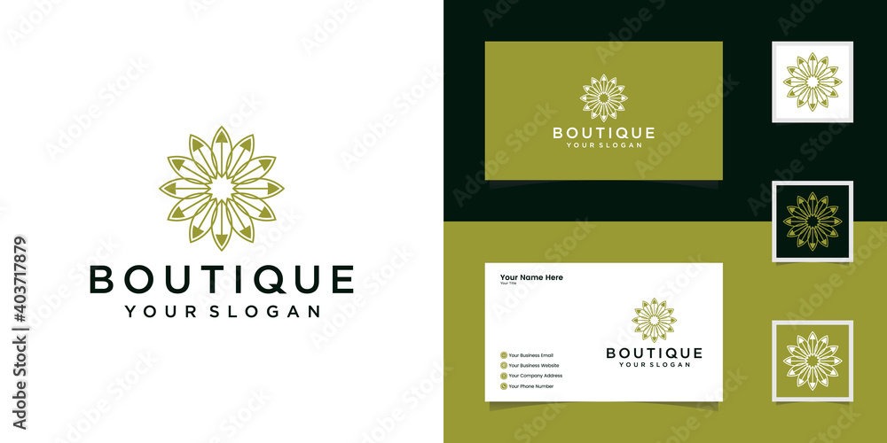Flower logo design with line art style. The logo can be used for spa, beauty salon, decoration, boutique. and business cards
