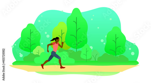 Female Colored Jogger in Summery Forest Illustration